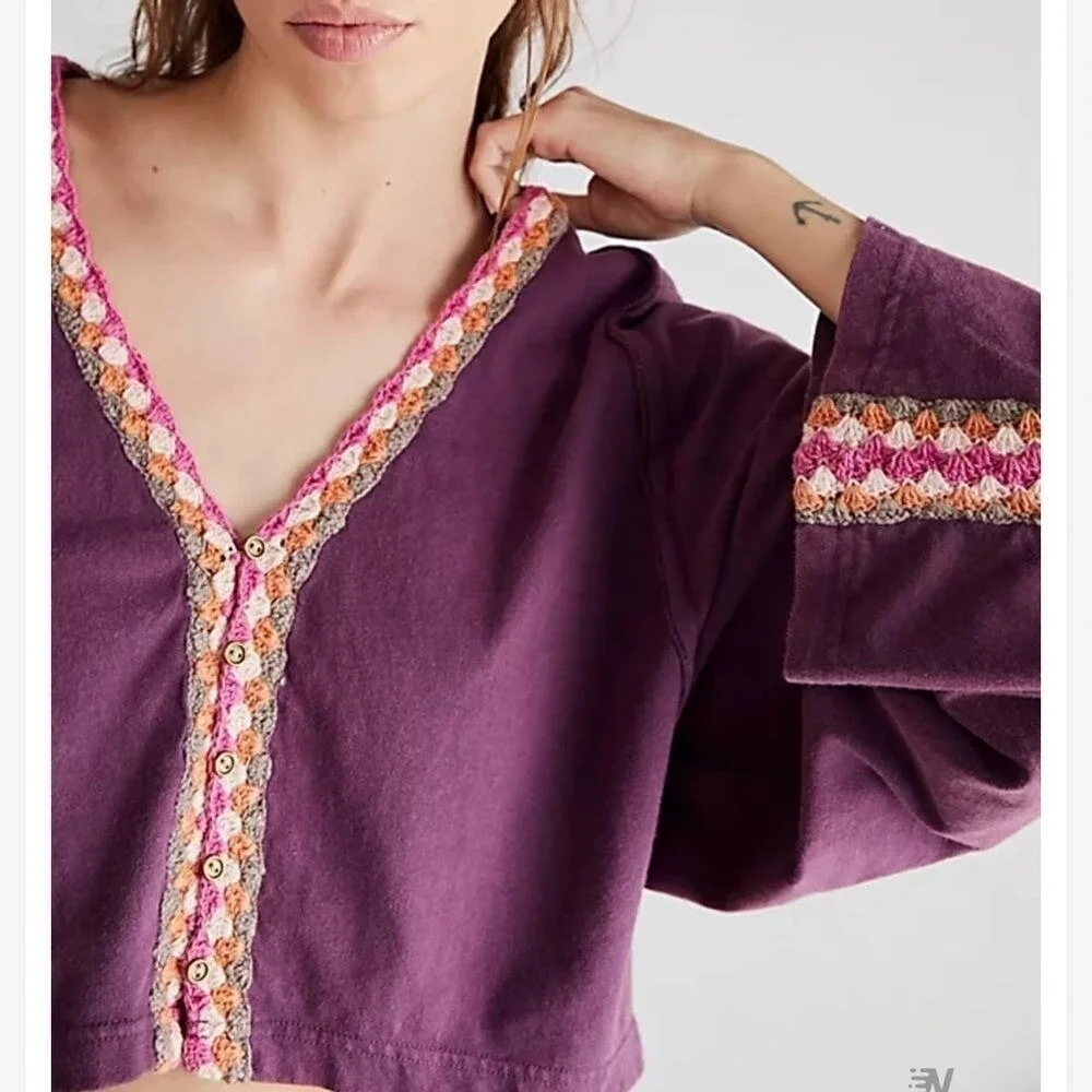 NWT Free People Crocheted Boho Something Good Long Sleeve Top Cardigan